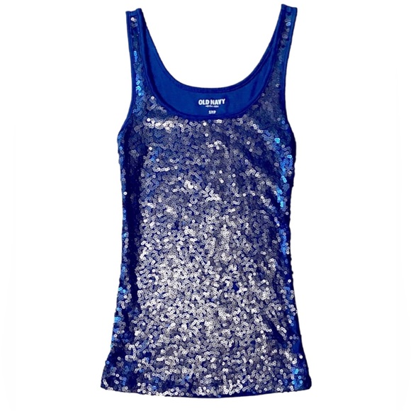 Old Navy Blue Sequin Tank Top Size Small EUC - Picture 3 of 5